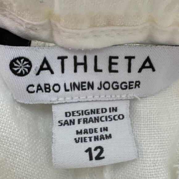Athleta Women's Cabo Linen Joggers White LIghtweight Athleisure Summer Style - Picture 9 of 11